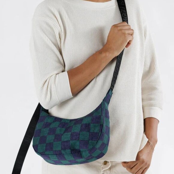NWT Baggu Small Crescent Bag - Navy Green Check - Picture 7 of 10